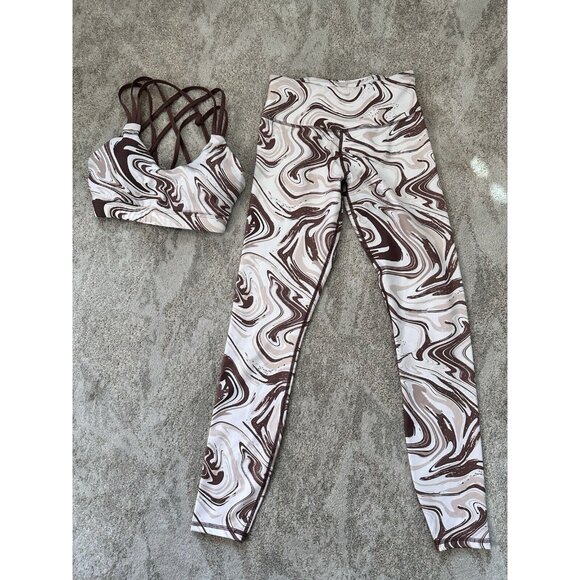 LA + Image Two Piece Active Wear Set Legging & Sports Bra Tie Dye Tan Women’s XS - Picture 1 of 7